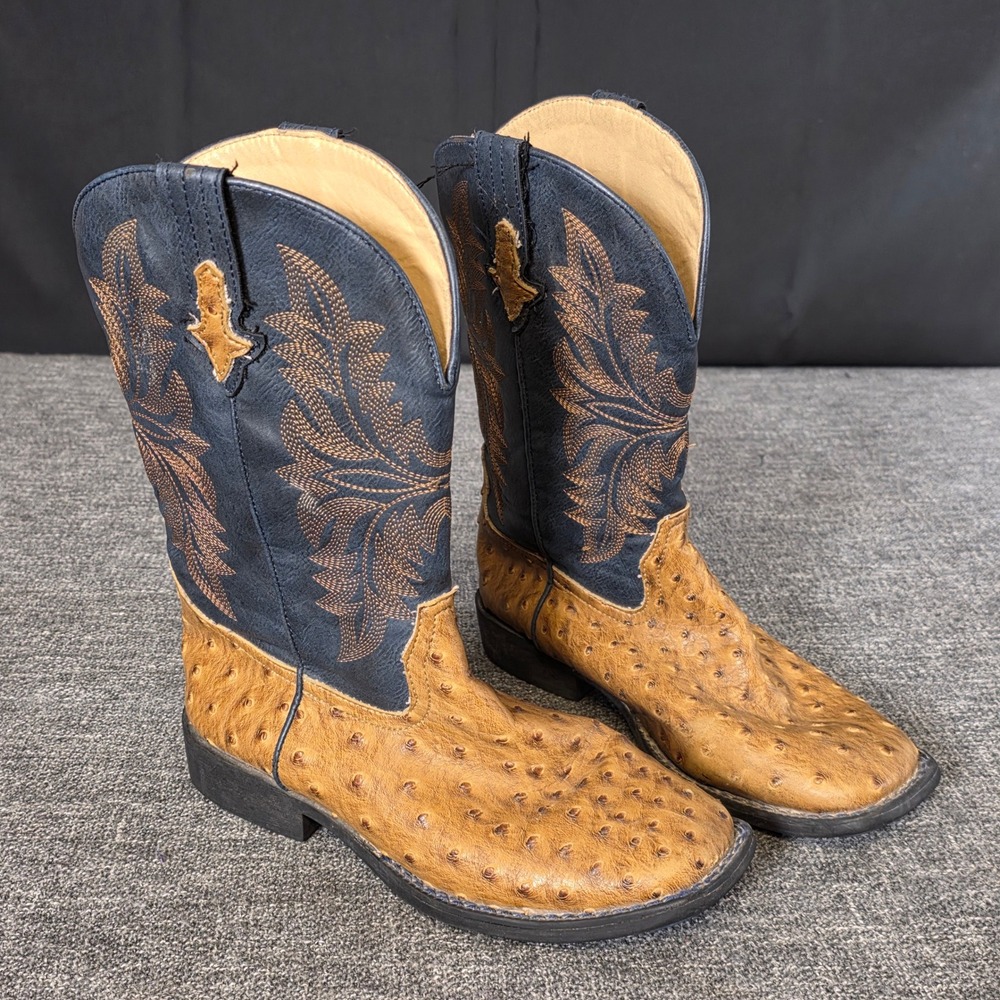 Roper Big Kids Brown Faux Ostrich Black Western Cowboy Boots Size 5 09-119